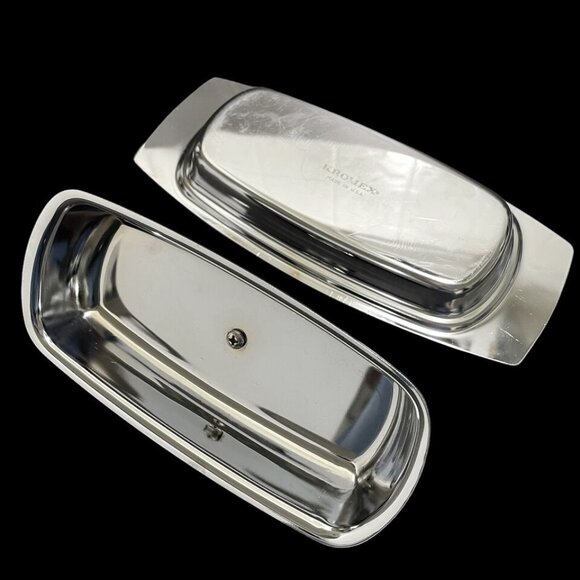 Vintage 1950s Kromex Chrome Covered Butter Dish with Glass Insert - Made in USA - Picture 6 of 10